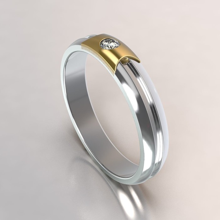 Wedding ring men White Gold & Yellow Gold 2 tone Real Diamond Engagement Band (Colour HI Clarity I)